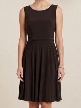 Julian Taylor Fit & Flare Dress Pleated Waist Back Gold Zipper Formal Black 12